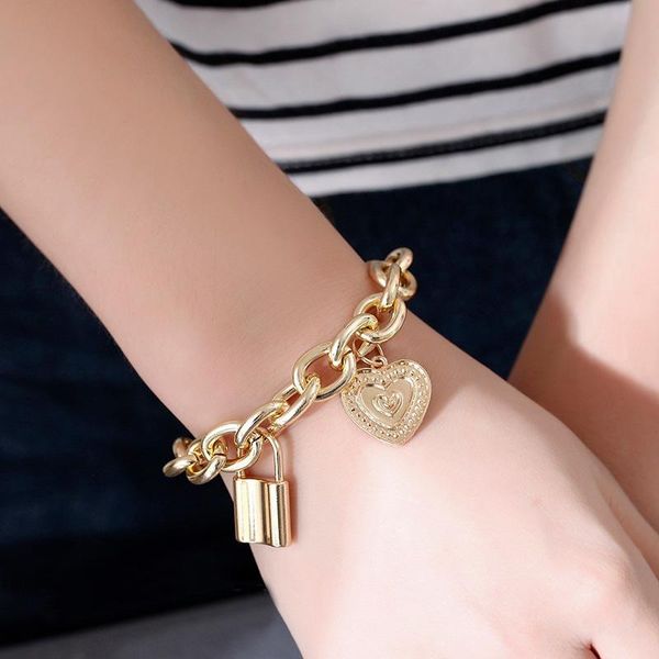 link, chain punk metal exaggeration bracelets mulitlayer gold color heart lock & bangles charm for women, Black
link, chain punk metal exaggeration bracelets mulitlayer gold color heart lock & bangles charm for women, Black