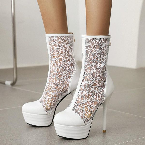 summer breathable mesh boots women platform thin high heel ankle hollow zipper lady shoes black white
summer breathable mesh boots women platform thin high heel ankle hollow zipper lady shoes black white
