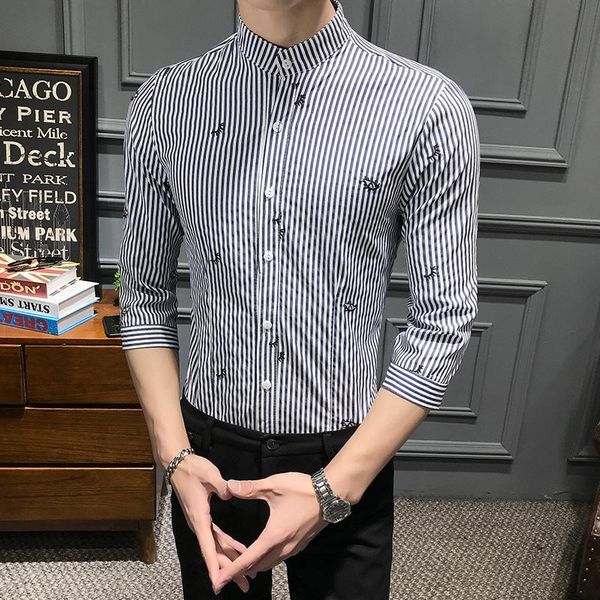 Men's Dress Shirts Men Striped Casual 3/4 Sleeve Collarless Mens Shirt Slim Fit Business Male Social Flower Embroried 01DU, White;black
Men's Dress Shirts Men Striped Casual 3/4 Sleeve Collarless Mens Shirt Slim Fit Business Male Social Flower Embroried 01DU, White;black