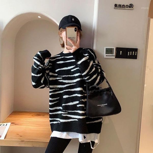 women's sweaters black white striped sweater women pullover loose 2021 autumn winter knit all match casual vintage fashion knitwear, White;black
women's sweaters black white striped sweater women pullover loose 2021 autumn winter knit all match casual vintage fashion knitwear, White;black
