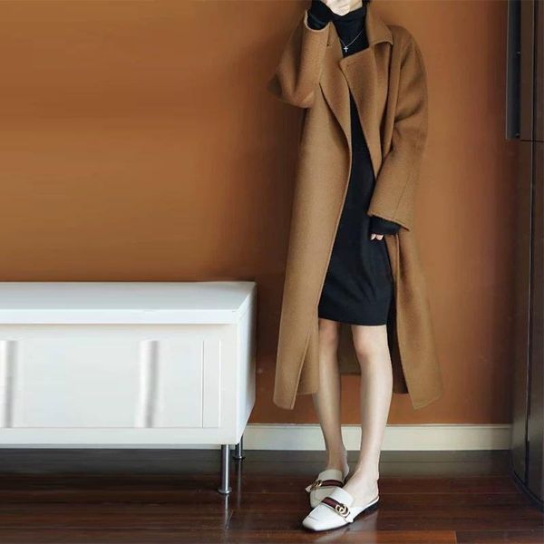 women's wool & blends autumn and winter 2021 water ripple double-sided cashmere coat medium long 100% is loose thin, Black
women's wool & blends autumn and winter 2021 water ripple double-sided cashmere coat medium long 100% is loose thin, Black
