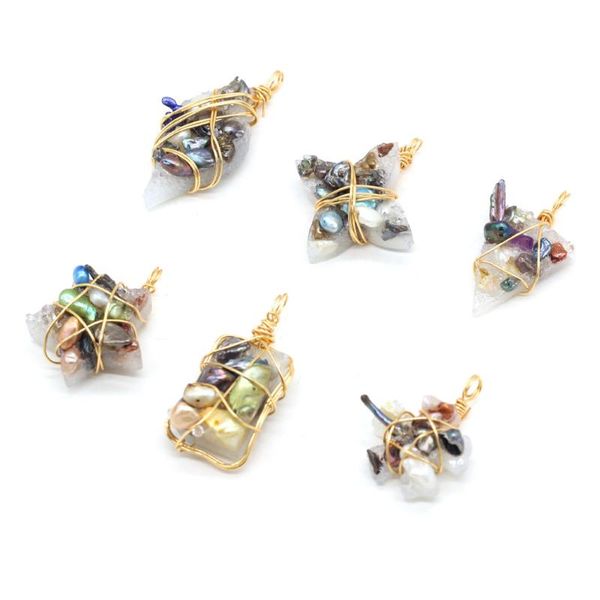 charms natural stone pendant semi-precious around gold thread irregular for jewelry making diy necklace bracelet accessories, Bronze;silver
