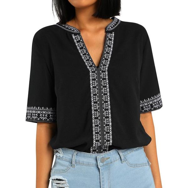 women's t-shirt ethnic embroidery stitching v-neck women summer half sleeves casual vacation loose pullover tees, White
women's t-shirt ethnic embroidery stitching v-neck women summer half sleeves casual vacation loose pullover tees, White