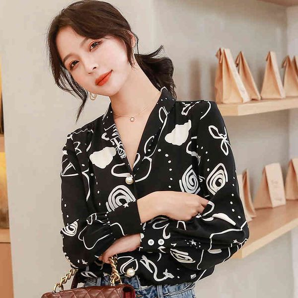 long sleeve blusas mujer de moda autumn v neck printed shirt pearl button women blouse black white chiffon 905b 210420
long sleeve blusas mujer de moda autumn v neck printed shirt pearl button women blouse black white chiffon 905b 210420