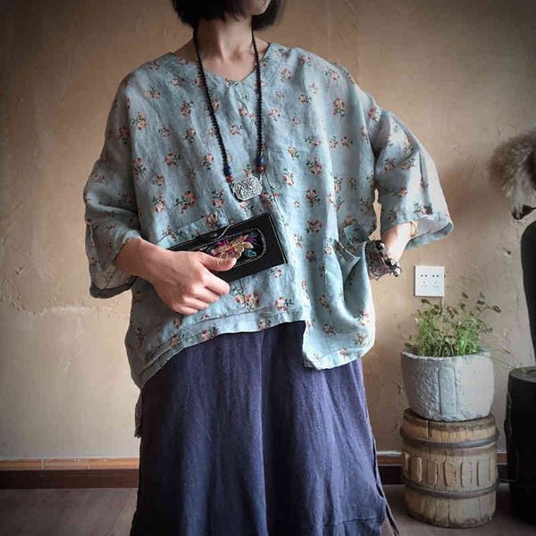 johnature women blue print flower shirt blouses vintage ramie linen autumn three quarter sleeve v-neck shirts retro 210521, White
johnature women blue print flower shirt blouses vintage ramie linen autumn three quarter sleeve v-neck shirts retro 210521, White