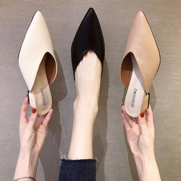 fashion slippers slip on 5 cm square women peep baotou high heels summer outdoor shoes heel, Black
