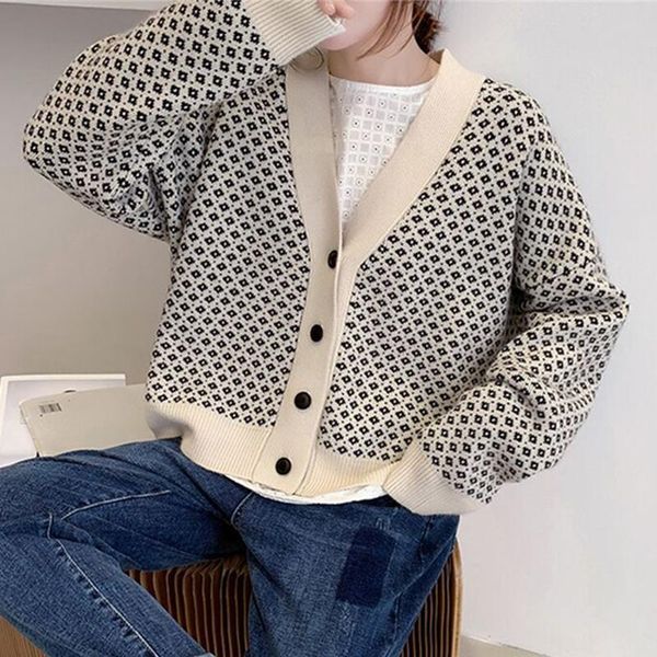 women's knits & tees cropped knitted cardigan women retro loose diamond knit sweaters female coat casual long sleeve short sweater femm, White
women's knits & tees cropped knitted cardigan women retro loose diamond knit sweaters female coat casual long sleeve short sweater femm, White