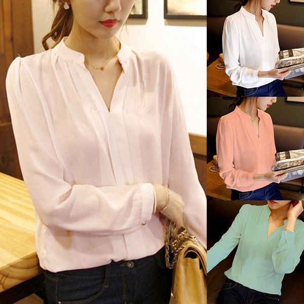 women solid long sleeve v-neck chiffon blouse dress shirt office ladies white pink green plus size women's blouses & shirts
women solid long sleeve v-neck chiffon blouse dress shirt office ladies white pink green plus size women's blouses & shirts