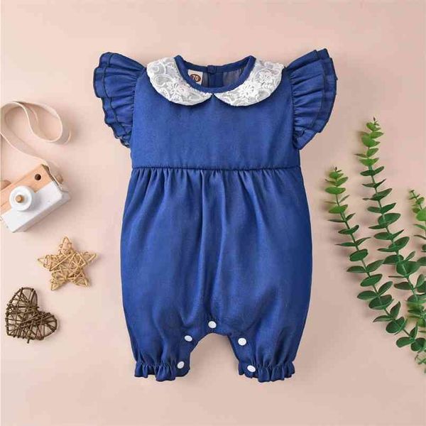 baby girl casual lace collar jumpsuits 210528, Blue