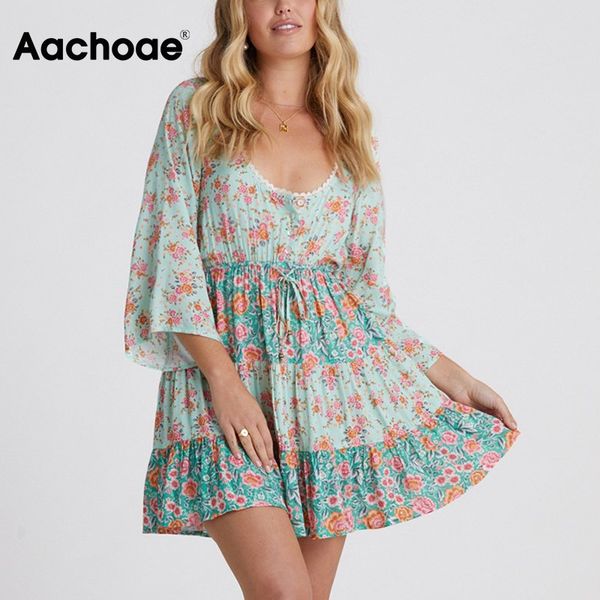 chic floral print mini dresses women o neck boho beach dress three quarter sleeve bow tie elastic waist summer dress, Black;white
chic floral print mini dresses women o neck boho beach dress three quarter sleeve bow tie elastic waist summer dress, Black;white