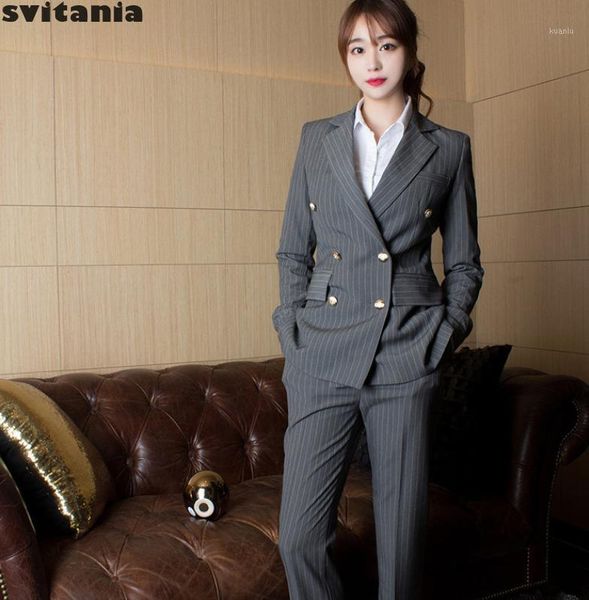 women's suits & blazers svitania stripe suit ol double breasted womens blazer with pants pant set, White;black
women's suits & blazers svitania stripe suit ol double breasted womens blazer with pants pant set, White;black