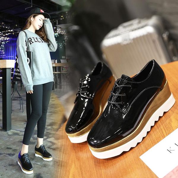 korean version of the platform shoes thick-soled british women's square head wedge with high-heeled casual dress, Black
korean version of the platform shoes thick-soled british women's square head wedge with high-heeled casual dress, Black