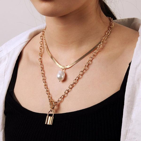 chokers bohemian multilayer lock pearl pendant necklace for women ot buckle snake chain punk choker fashion gift, Golden;silver
chokers bohemian multilayer lock pearl pendant necklace for women ot buckle snake chain punk choker fashion gift, Golden;silver