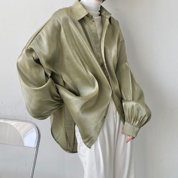 men's casual shirts fashion design shiny fabric spring long sleeve loose korean streetwear bubble green shirt for couple, White;black
men's casual shirts fashion design shiny fabric spring long sleeve loose korean streetwear bubble green shirt for couple, White;black