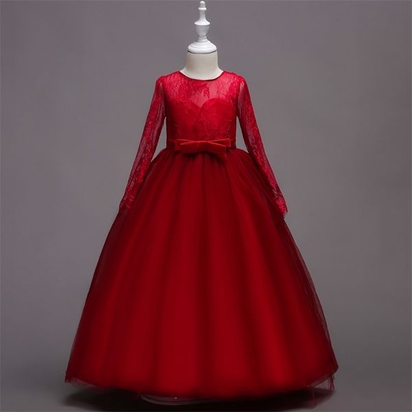 long sleeved girls' fluffy lace wedding princess dress performance dress, Red;yellow
long sleeved girls' fluffy lace wedding princess dress performance dress, Red;yellow