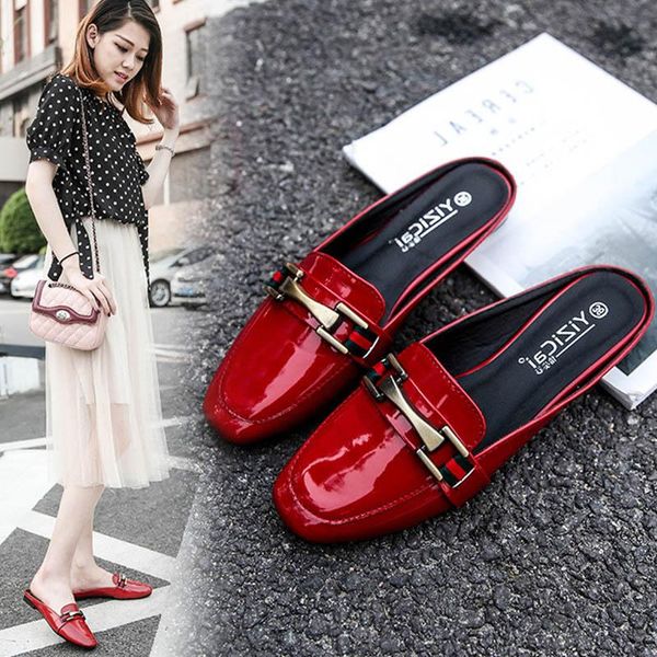 slippers 2021 patent leather metal buckle square toe mules woman slides women shoes sandals flip flops cover roe size34-42, Black
slippers 2021 patent leather metal buckle square toe mules woman slides women shoes sandals flip flops cover roe size34-42, Black