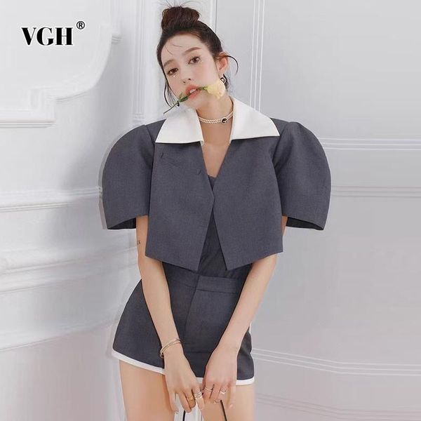 women's tracksuits vgh casual two piece set for women lape short sleeve hit color loose elastic high waist solid shorts minimalist sets, Gray
women's tracksuits vgh casual two piece set for women lape short sleeve hit color loose elastic high waist solid shorts minimalist sets, Gray