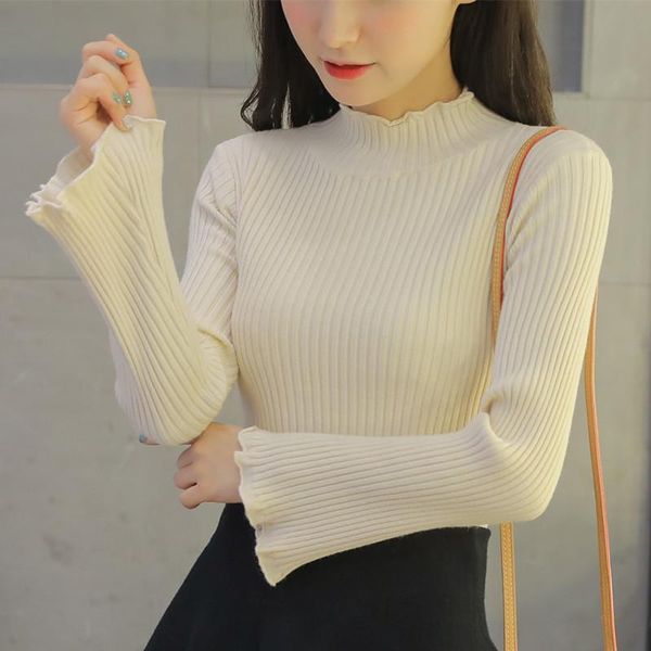 women's sweaters solid half turtleneck women sweater korean basic pullover autumn winter thick flare sleeve slim all match kitted, White;black
women's sweaters solid half turtleneck women sweater korean basic pullover autumn winter thick flare sleeve slim all match kitted, White;black