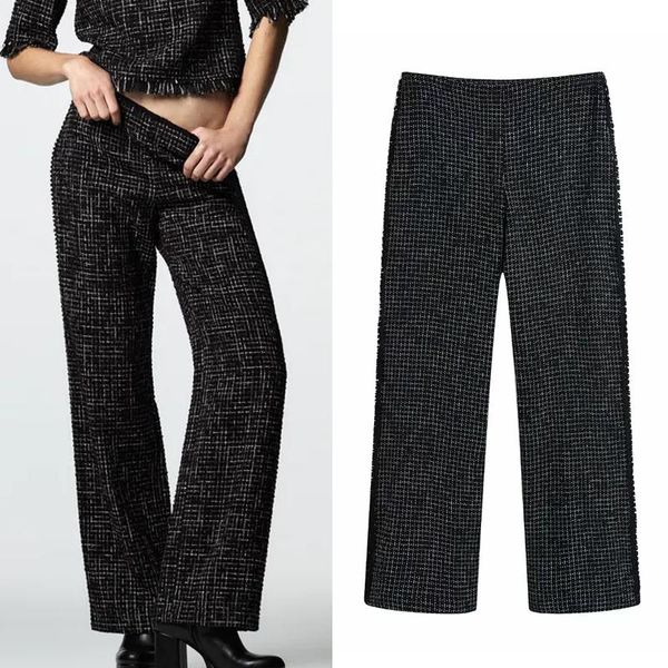 women's pants & capris za women 2022 black wide leg pant vintage plaid low waist woman trousers suits fashion frayed baggy for, Black;white
women's pants & capris za women 2022 black wide leg pant vintage plaid low waist woman trousers suits fashion frayed baggy for, Black;white