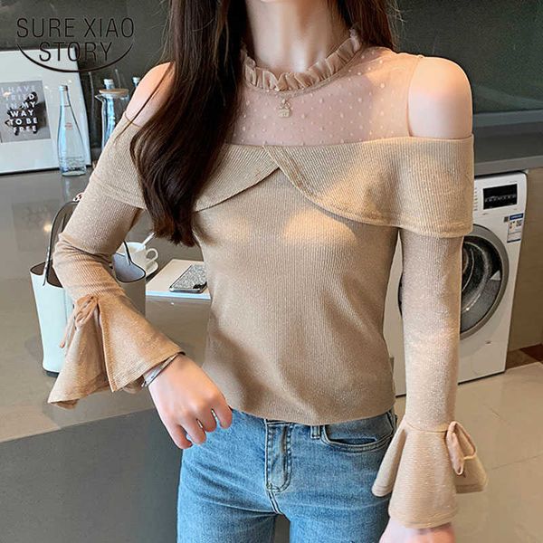 autumn korean mesh off-shoulder shirt for women pullover office knitted flare sleeve women blouse solid blusas 10448 210528, White
autumn korean mesh off-shoulder shirt for women pullover office knitted flare sleeve women blouse solid blusas 10448 210528, White