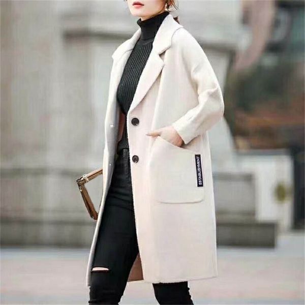 autumn winter women simple woolen long coat thick and warm notched full sleeve tweed outerwear 210427, Black
autumn winter women simple woolen long coat thick and warm notched full sleeve tweed outerwear 210427, Black