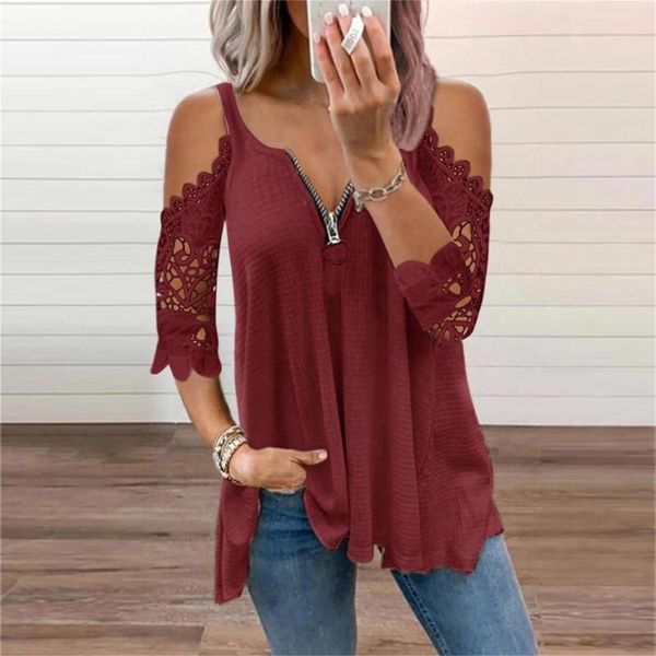 women's blouses & shirts womens short sleeve summer blouse casual zipper v-neck solid strap cold shoulder loose female blusa femin, White 
women's blouses & shirts womens short sleeve summer blouse casual zipper v-neck solid strap cold shoulder loose female blusa femin, White