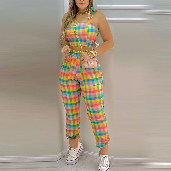 women's two piece pants sports suit ladies two-piece plaid color block and pocket design, White
women's two piece pants sports suit ladies two-piece plaid color block and pocket design, White