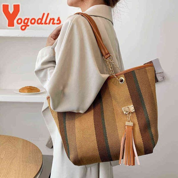 shopping bags yogodlns new striped canvas tote for women large capacity shoulder contrast color handbag tassel handle 220307
shopping bags yogodlns new striped canvas tote for women large capacity shoulder contrast color handbag tassel handle 220307