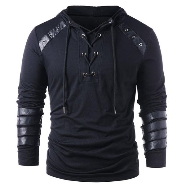 men's hoodies & sweatshirts halloween drawstring hoodie lace up faux leather hooded sweatshirt, Black
men's hoodies & sweatshirts halloween drawstring hoodie lace up faux leather hooded sweatshirt, Black