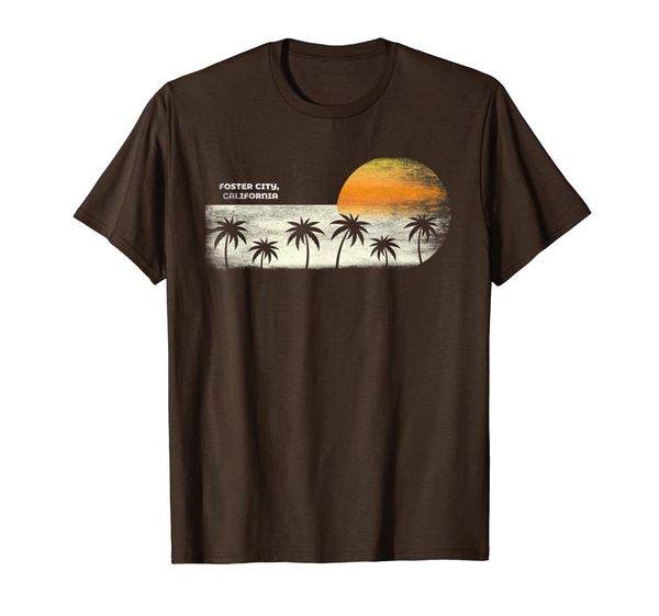 vintage foster city ca ocean sunset and palm trees t-shirt, White;black 
vintage foster city ca ocean sunset and palm trees t-shirt, White;black