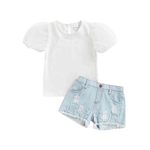 lioraitiin 1-6years toddler girls 2pcs clothes outfit mesh puff short sleeve t-shirt pearl embellished short jean pants g220217, White
lioraitiin 1-6years toddler girls 2pcs clothes outfit mesh puff short sleeve t-shirt pearl embellished short jean pants g220217, White