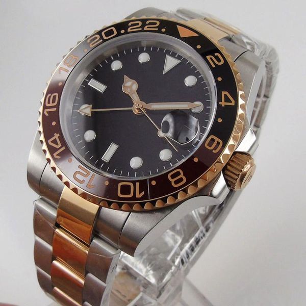 wristwatches rose gold automatic men watch sapphire glass gmt hand date window mental strap ceramic bezel, Slivery;brown
wristwatches rose gold automatic men watch sapphire glass gmt hand date window mental strap ceramic bezel, Slivery;brown