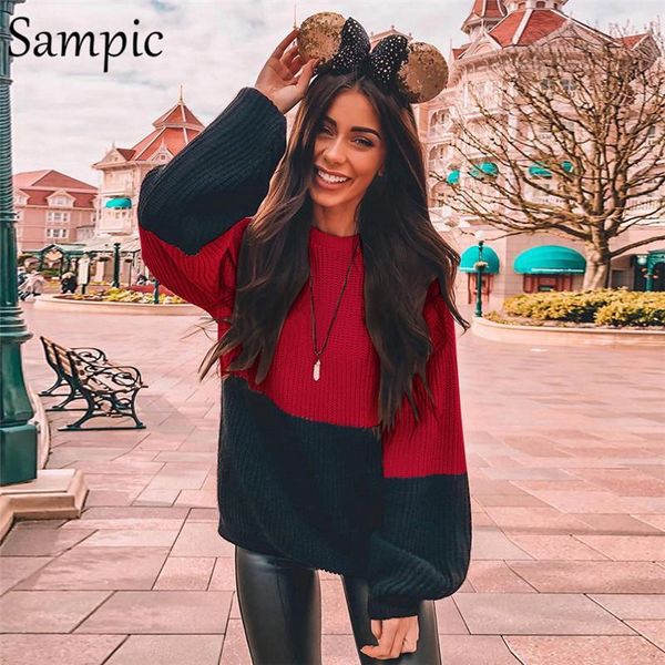 women's sweaters sampic long sleeve casual pullover patchwork o neck loose christmas jumper red black winter knitted women sweater 2021, White;black
women's sweaters sampic long sleeve casual pullover patchwork o neck loose christmas jumper red black winter knitted women sweater 2021, White;black