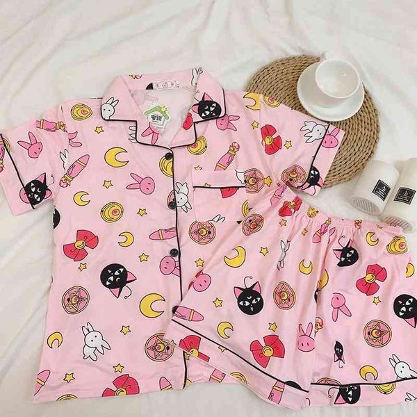 women's sleepwear cute print women pajamas sets summer short sleeve cotton pink pijama mujer female nightsuit vq9y, Black;red
women's sleepwear cute print women pajamas sets summer short sleeve cotton pink pijama mujer female nightsuit vq9y, Black;red