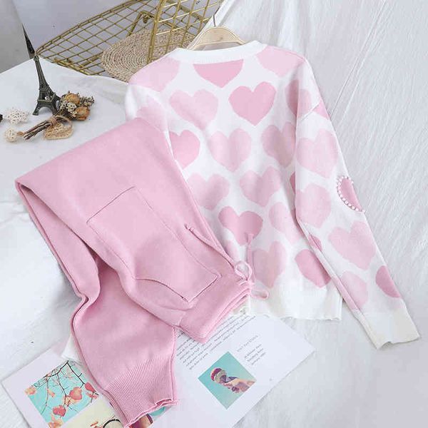 pants autumn winter sweet love print beads pullover sweater + high waist double pockets knitted pants two piece set for women, Black;white
pants autumn winter sweet love print beads pullover sweater + high waist double pockets knitted pants two piece set for women, Black;white