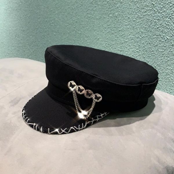 stingy brim hats style hat women's flat cotton painter octagonal with silver chain korean fashion casual, Blue;gray
stingy brim hats style hat women's flat cotton painter octagonal with silver chain korean fashion casual, Blue;gray