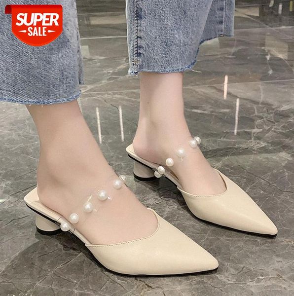 baotou half slippers women's mid-heel pointed toe small fragrant wind half-carrying pearl fashionable thick heel #db3z, Black
baotou half slippers women's mid-heel pointed toe small fragrant wind half-carrying pearl fashionable thick heel #db3z, Black