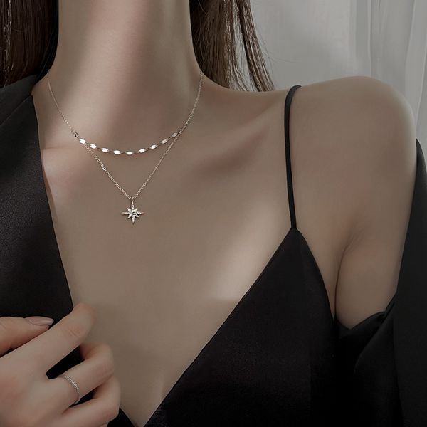 the stars the moon necklace female niche design feels double necklace new female collarbone chain, Silver
the stars the moon necklace female niche design feels double necklace new female collarbone chain, Silver