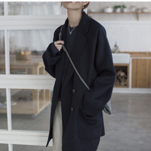 fashion office lady women long woolen solid loose women's double breasted cashmere coat and jacket, Black
fashion office lady women long woolen solid loose women's double breasted cashmere coat and jacket, Black