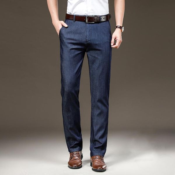 men's jeans real silk lyocell fabric straight business pants classic waist soft stretch trousers male 40 42, Blue
men's jeans real silk lyocell fabric straight business pants classic waist soft stretch trousers male 40 42, Blue