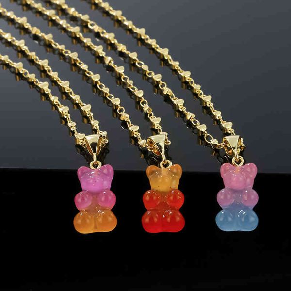 18k real gold plated copper chain necklace clear gradient color resin gummy bear pendant necklaces for women, Silver
18k real gold plated copper chain necklace clear gradient color resin gummy bear pendant necklaces for women, Silver