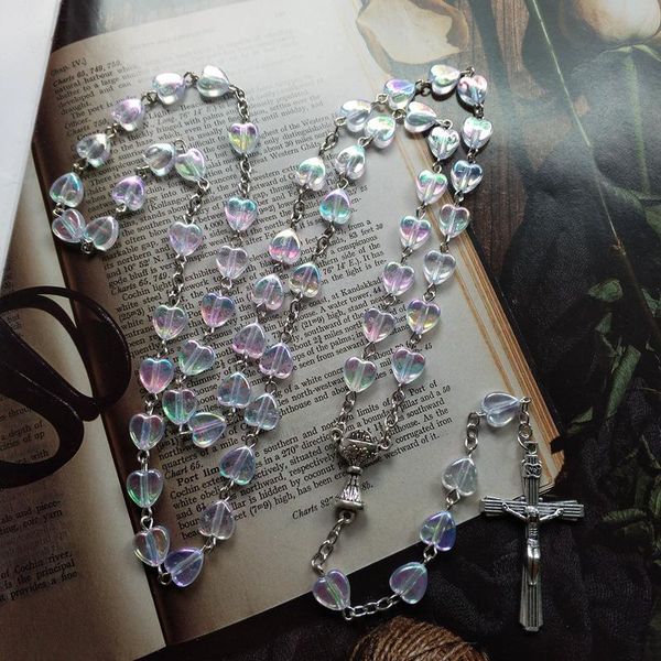 pendant necklaces rosary necklace dreamy color heart prayer bead chain y-necklace holy grail medal catholic crucifix cross church jewelry, Silver
pendant necklaces rosary necklace dreamy color heart prayer bead chain y-necklace holy grail medal catholic crucifix cross church jewelry, Silver
