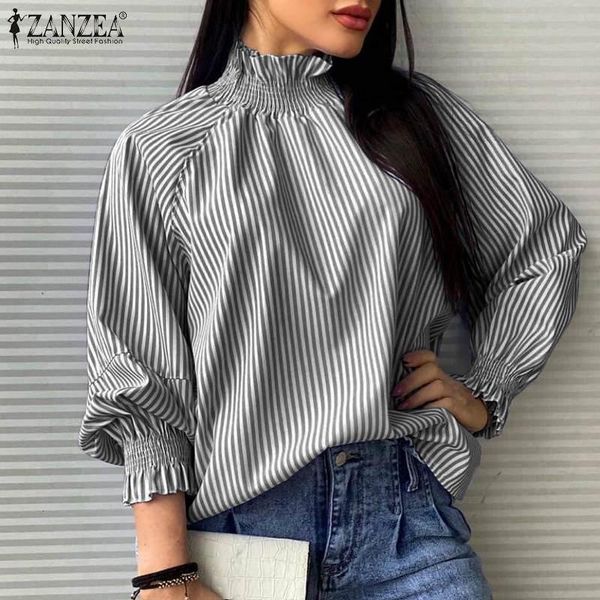 women's blouses & shirts 2021 zanzea women fashion blouse summer office lady ruffle casual puff sleeve striped turtleneck oversized bl, White
women's blouses & shirts 2021 zanzea women fashion blouse summer office lady ruffle casual puff sleeve striped turtleneck oversized bl, White