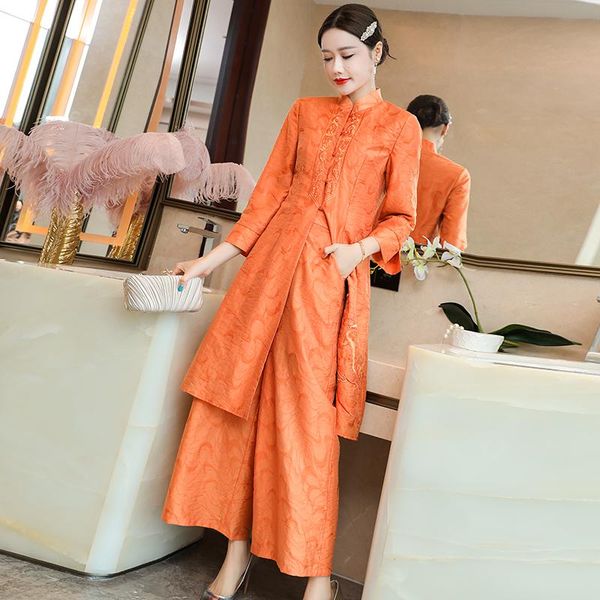 chinese style embroidery two-piece autumn and winter ladies retro long + high waist wide leg pants s-2xl women's two piece, White
chinese style embroidery two-piece autumn and winter ladies retro long + high waist wide leg pants s-2xl women's two piece, White