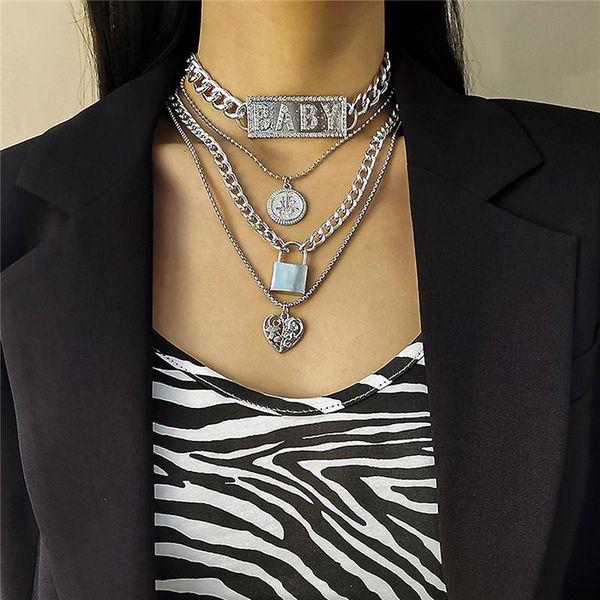 chains high-end atmosphere micro-inlaid letter pendant round beads female necklace personality heart-shaped lock alloy set, Silver
chains high-end atmosphere micro-inlaid letter pendant round beads female necklace personality heart-shaped lock alloy set, Silver