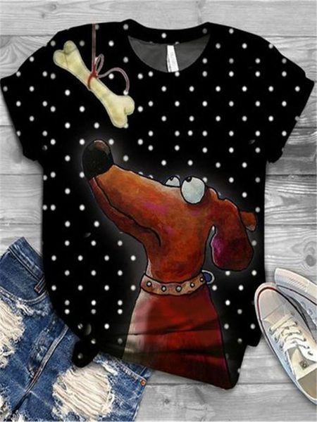 women's t-shirt women 2021 summer animal print rolled sleeve polka dot round neck pullover casual style streetwear, White
women's t-shirt women 2021 summer animal print rolled sleeve polka dot round neck pullover casual style streetwear, White