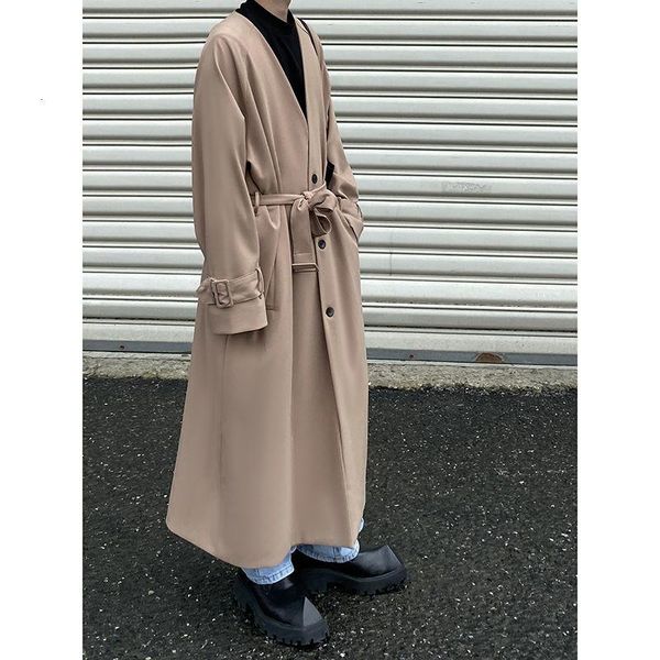 men's trench coats bandage v collar long coat 2021 autumn winter loose khaki black single breasted windbreaker with belt, Tan;black
men's trench coats bandage v collar long coat 2021 autumn winter loose khaki black single breasted windbreaker with belt, Tan;black
