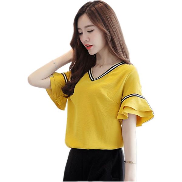 women's blouses & shirts fashion v-neck chiffon blouse shirt summer women flare sleeve slim female, White
women's blouses & shirts fashion v-neck chiffon blouse shirt summer women flare sleeve slim female, White
