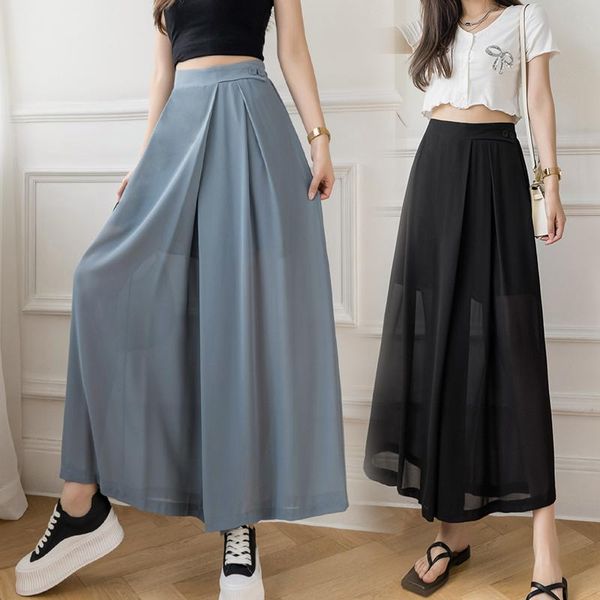 women's pants & capris 2021 summer korean large size chiffon women elegant trousers high waist wide leg casual culottes for, Black;white
women's pants & capris 2021 summer korean large size chiffon women elegant trousers high waist wide leg casual culottes for, Black;white