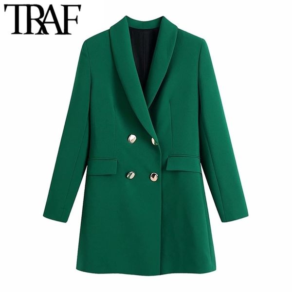 traf women fashion double breasted long blazer coat vintage sleeve flap pockets female outerwear chic veste femme 211122, White;black
traf women fashion double breasted long blazer coat vintage sleeve flap pockets female outerwear chic veste femme 211122, White;black